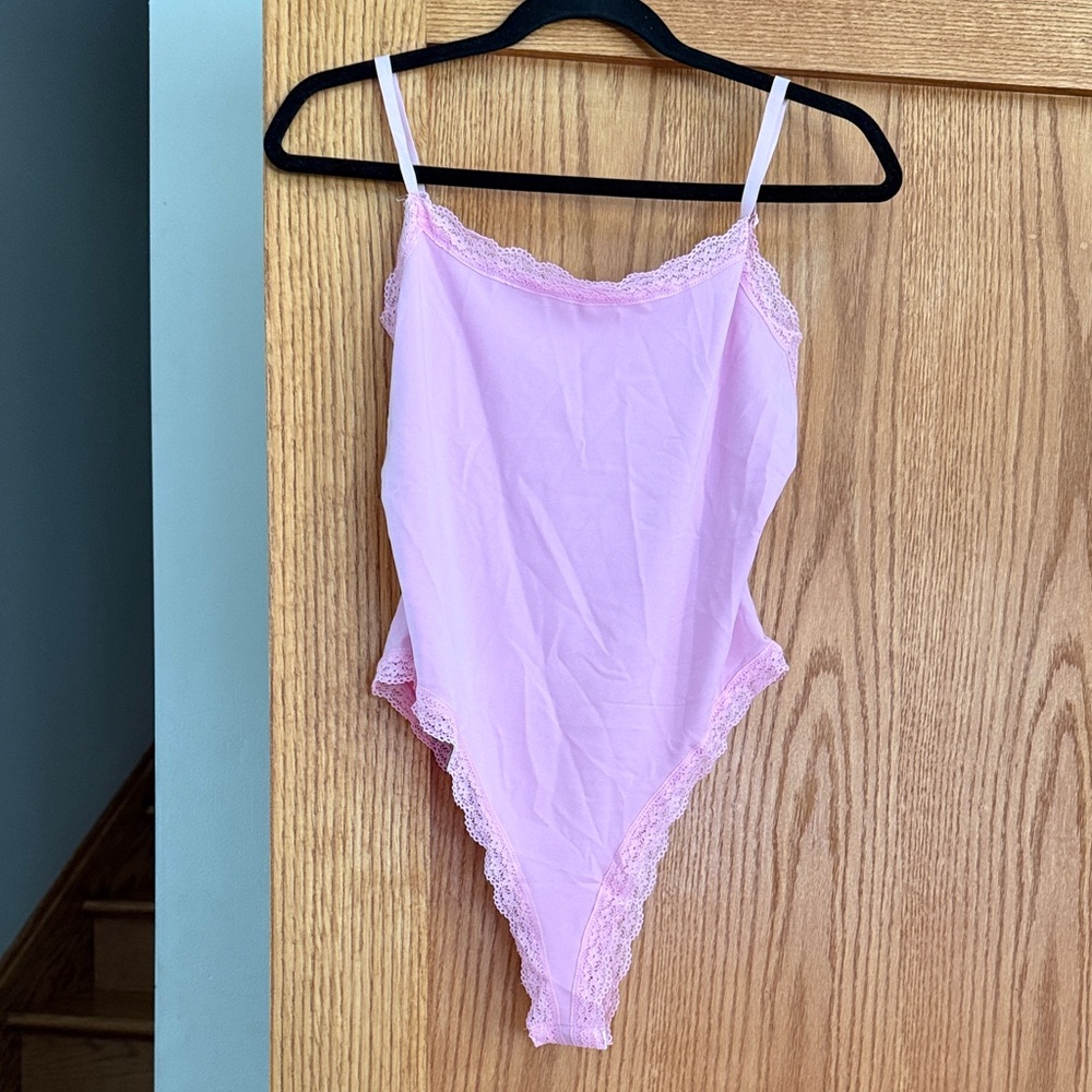 Pink Lace Trim Bodysuit